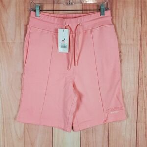 Staple Pigeon Shorts Mens XS Pink Logo Cotton Fleece Lined Drawstring Sweatshort